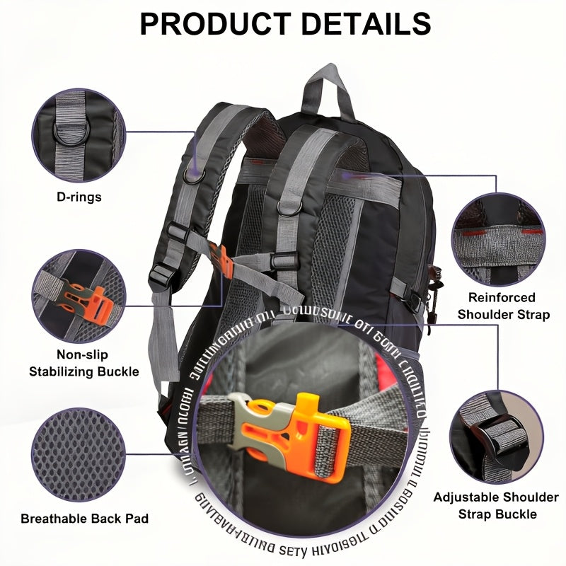 40L Hiking Backpack Lightweight Daypack Rucksack for Men Women with Hip Belt Zipper Closure Large Capacity for Camping Travel Cycling Climbing Outdoor Adventures