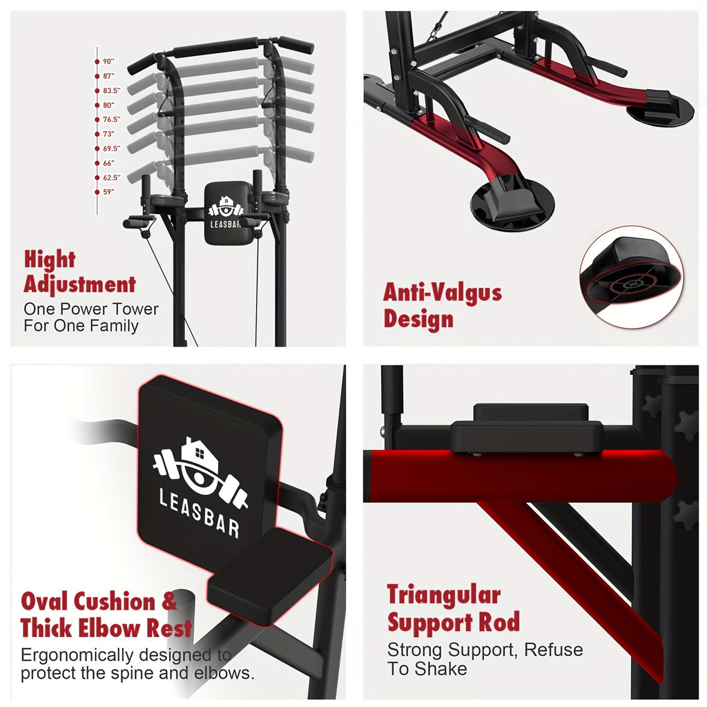 Power Tower Pull Up Bar Stand Adjustable Height 50-90 Inch 330LBS Multi-Function Dip Station Home Gym Strength Training Equipment for Pull Ups Push Ups Dips Knee Raise Men Women
