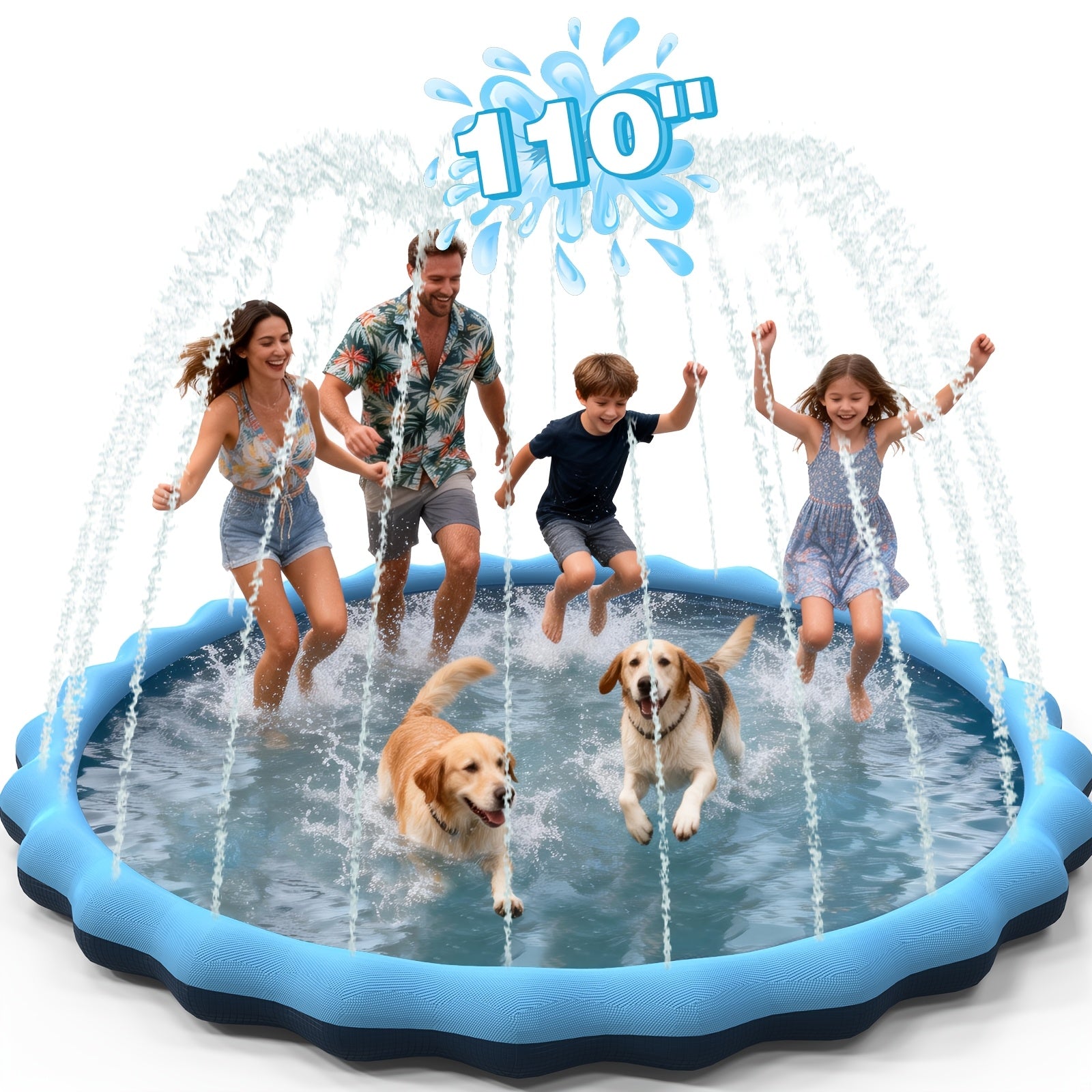 Sprinkler Splash Pad Water Play Mat for Kids & Pets – Slip-Resistant 90-110 Inch Thick Durable Portable Outdoor Summer Backyard Fun Garden Hose Splash Zone