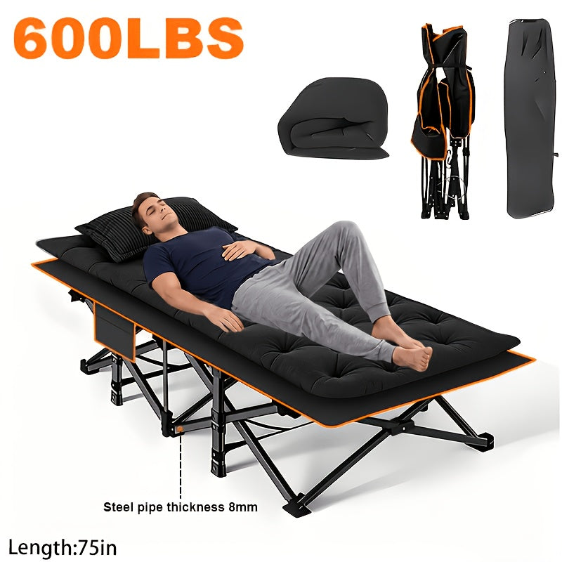 Folding Camping Cot with Mattress Heavy Duty 500/600/700 LBS – Portable Sleeping Bed for Adults, Tent Camping, Outdoor Use, Includes Carrying Bag, Black/Grey