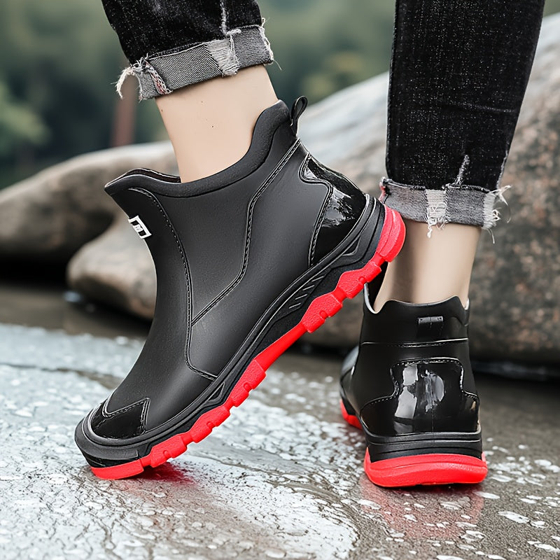 Non-Slip Rain Boots Short Ankle – Lightweight Waterproof Outdoor Boots, Cushioned Insole, Breathable Lining, Textured Sole for Car Wash, Hiking & Outdoor Activities | Unisex | Black, Beige | US 5.5–12