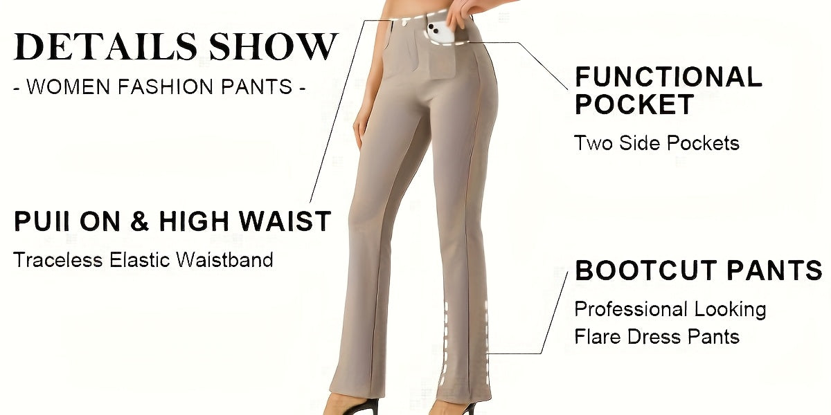 Women's Flare Leg Yoga Pants with 4 Pockets – High Waist Tummy Control Stretch Work Dress Slacks, Soft Nylon Spandex Fabric for Yoga Office Casual Daily Wear, S-XXL