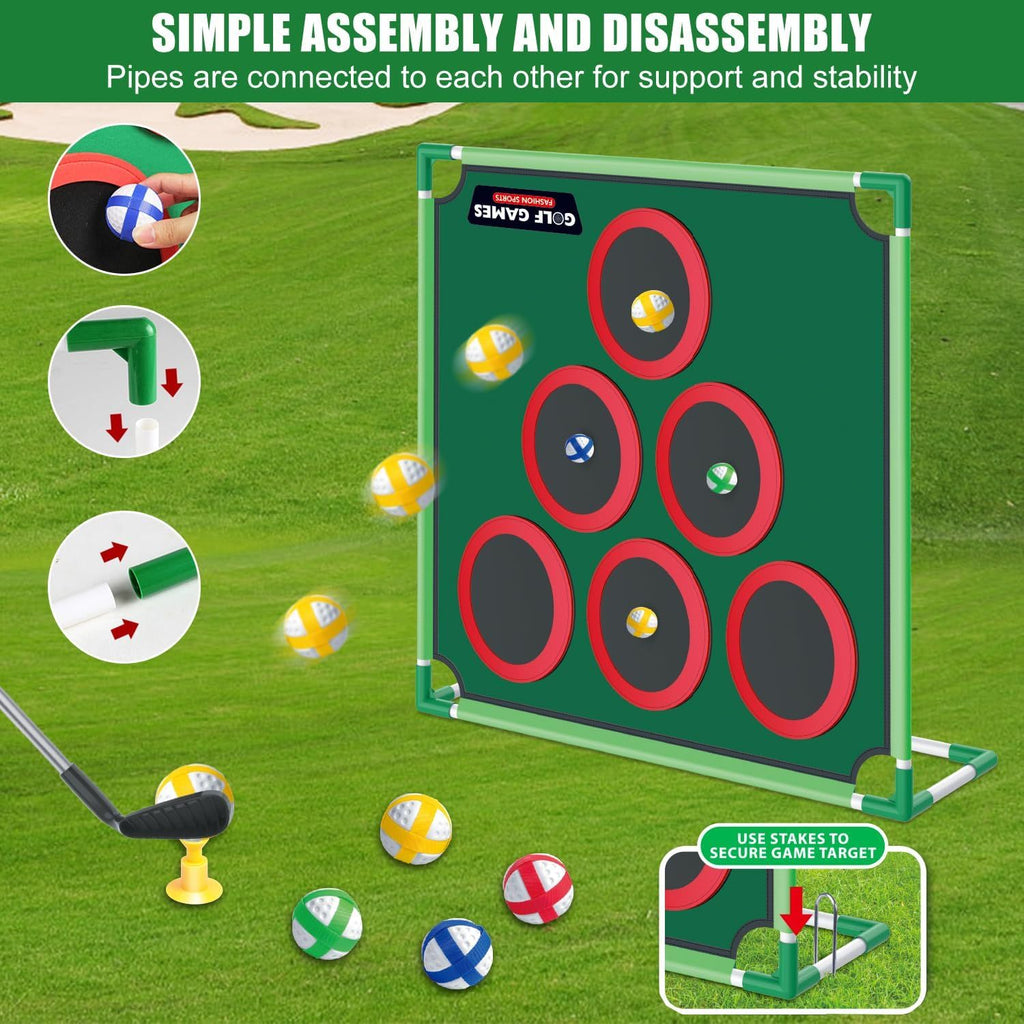 Golf Chipping Game Set Backyard Yard Game with Putting Mat 20 Sticky Balls 6 Hole Covers Club & Carrying Bag – Indoor Outdoor Target Game for Adults Kids Golfers