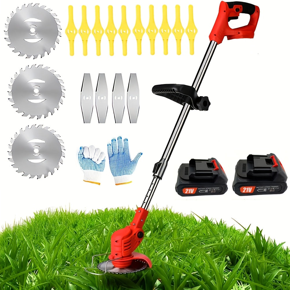 Cordless Electric Lawn Mower Weed Wacker with 2 Lithium Batteries & 3 Interchangeable Blades – Handheld Portable Grass Trimmer for Home Yard Garden Edge Cutting Weed Removal
