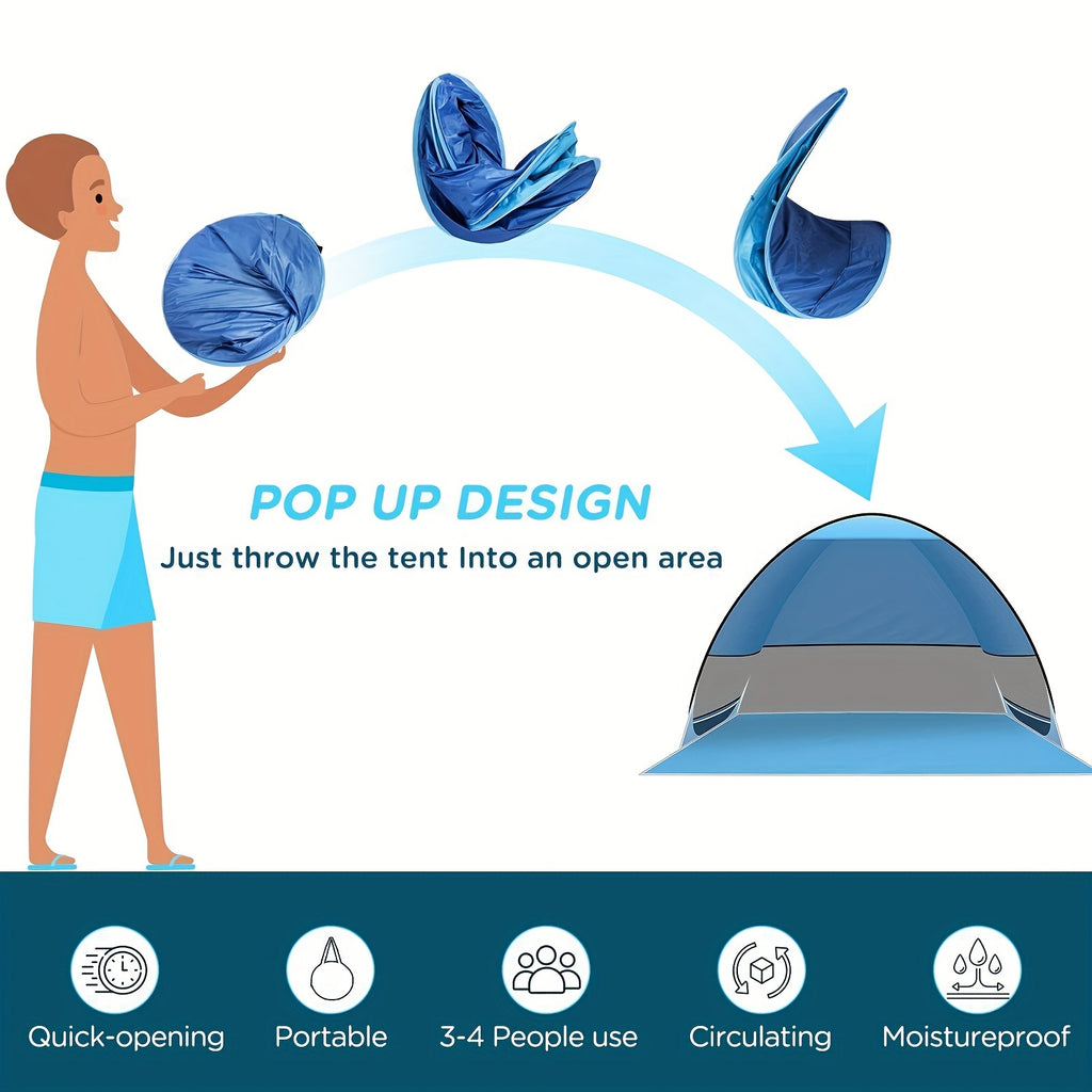 Pop-Up Beach Tent Sun Shade Shelter for 2-3 Person - Anti-UV Portable Camping Canopy with Carry Bag, Fast Setup, Fiberglass Frame, Beige, Blue and Green