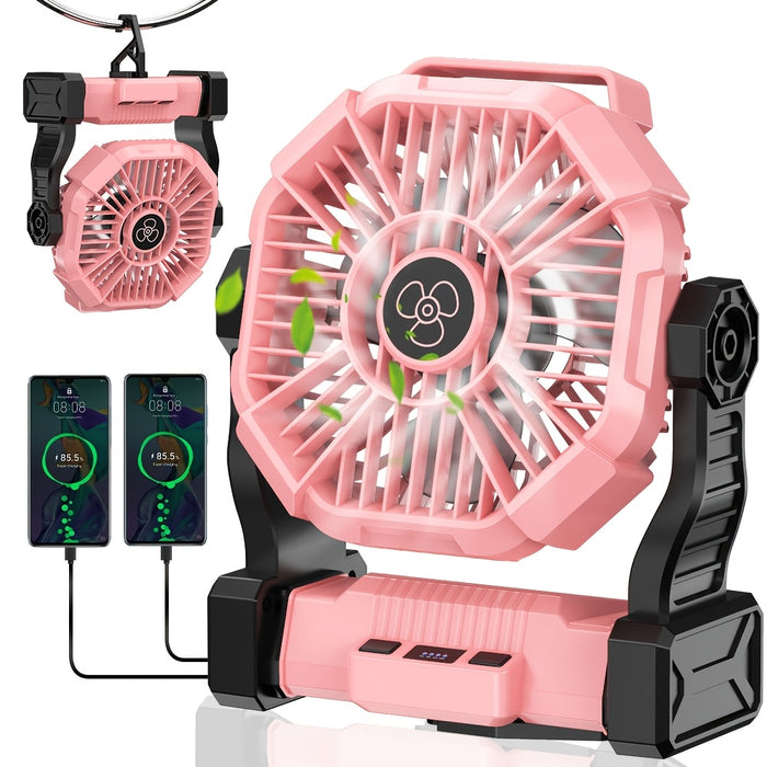 Portable Camping Fan 3-in-1 USB Rechargeable with LED Lantern 4 Wind Speeds Timer Rotating Function Battery Powered Tent Fan for Camping Hiking BBQ Travel Outdoor Adventures