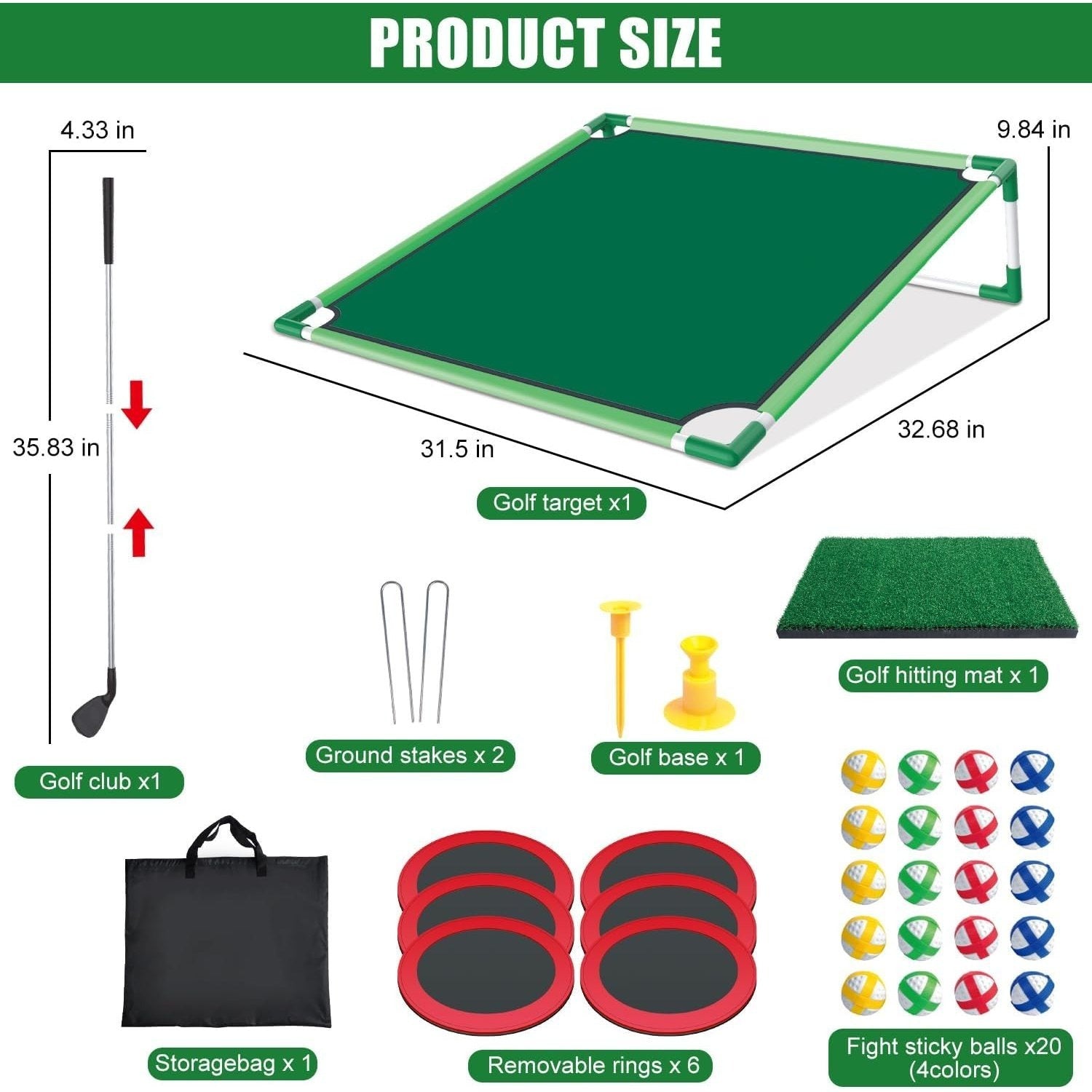 Golf Chipping Game Set Backyard Yard Game with Putting Mat 20 Sticky Balls 6 Hole Covers Club & Carrying Bag – Indoor Outdoor Target Game for Adults Kids Golfers