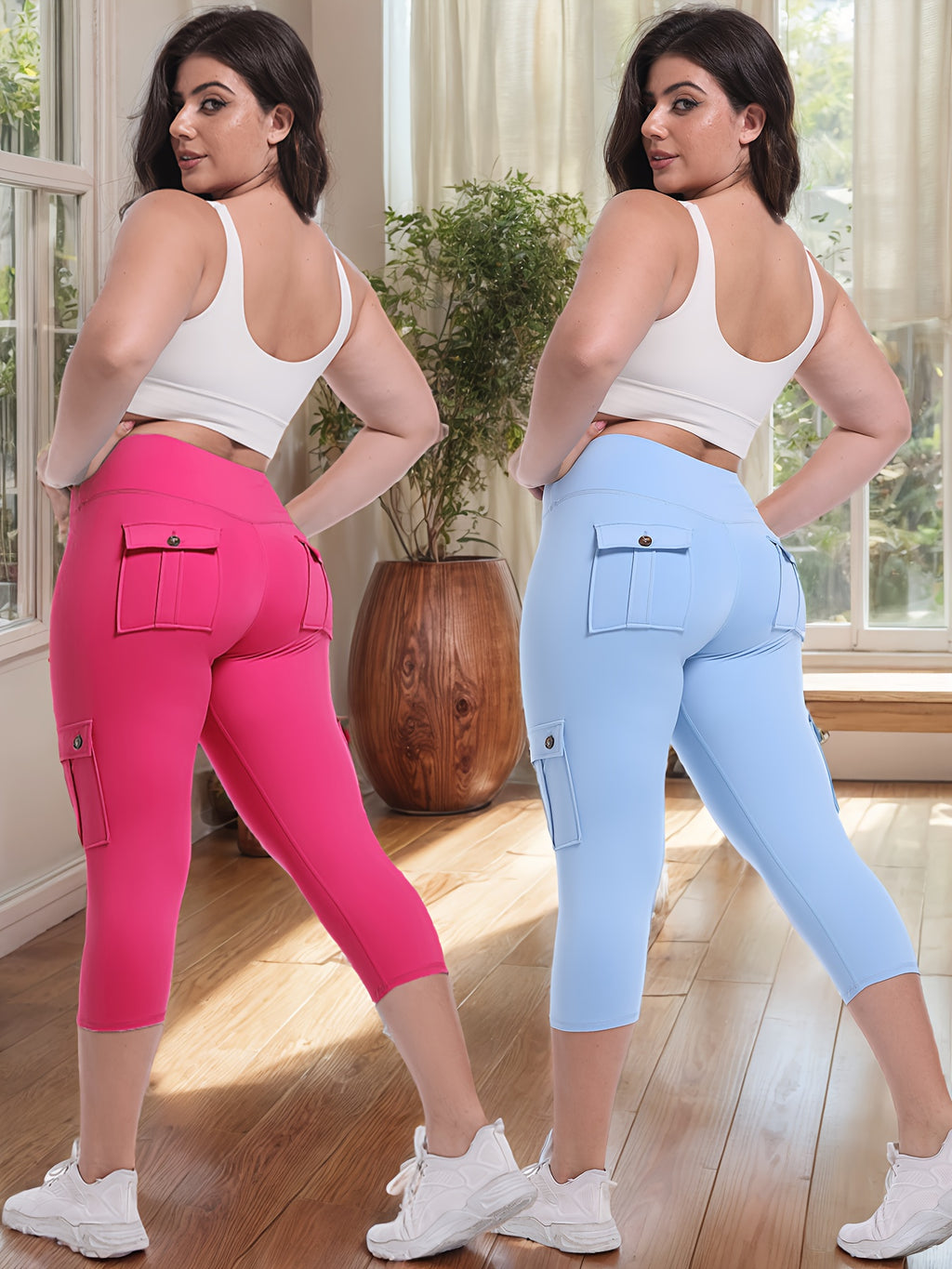 2pcs Capri Leggings Set Women High Waist Butt Lifting Yoga Workout Pants Tummy Control 4-Way Stretch Activewear S-XXL