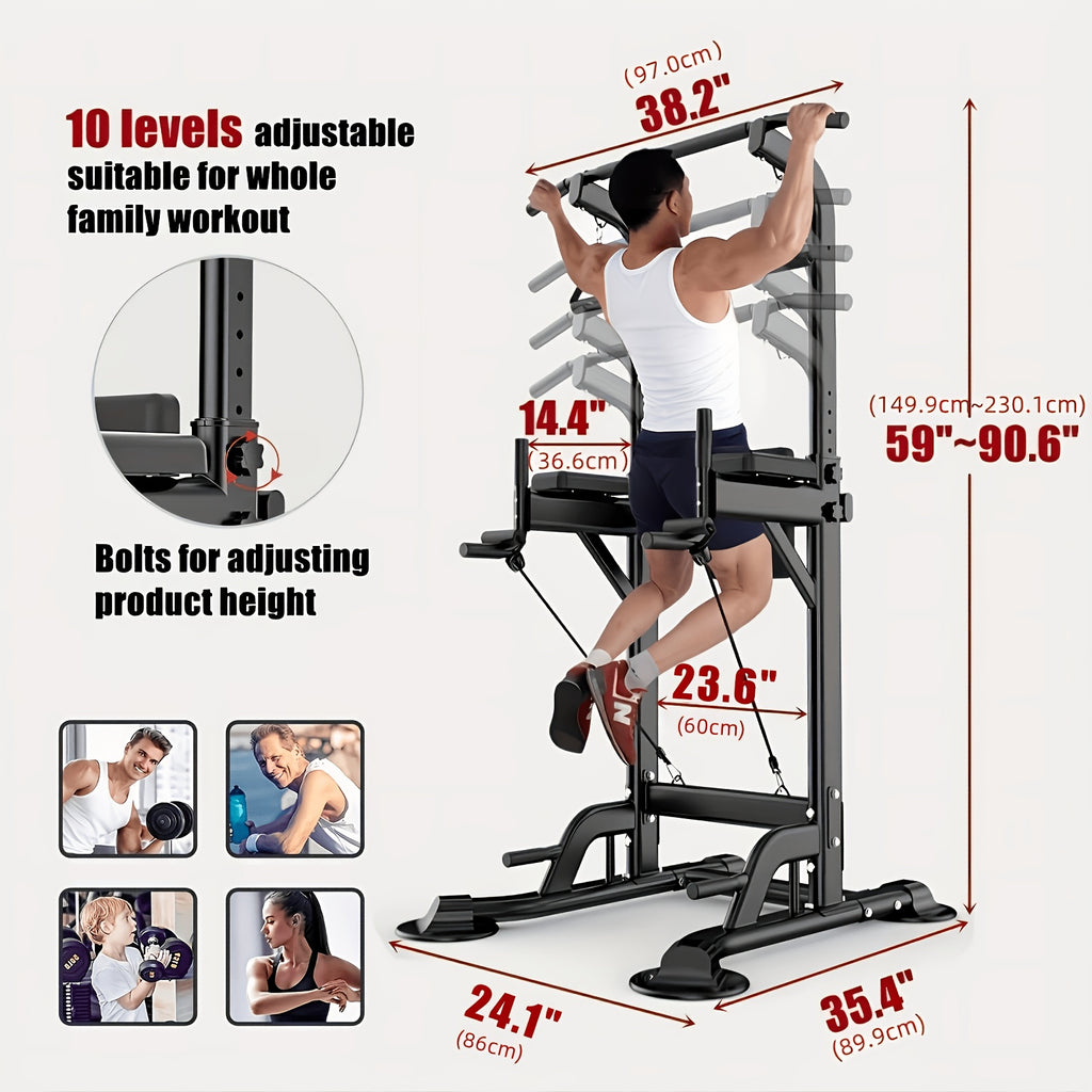 Power Tower Pull Up Bar Stand Adjustable Height 50-90 Inch 330LBS Multi-Function Dip Station Home Gym Strength Training Equipment for Pull Ups Push Ups Dips Knee Raise Men Women
