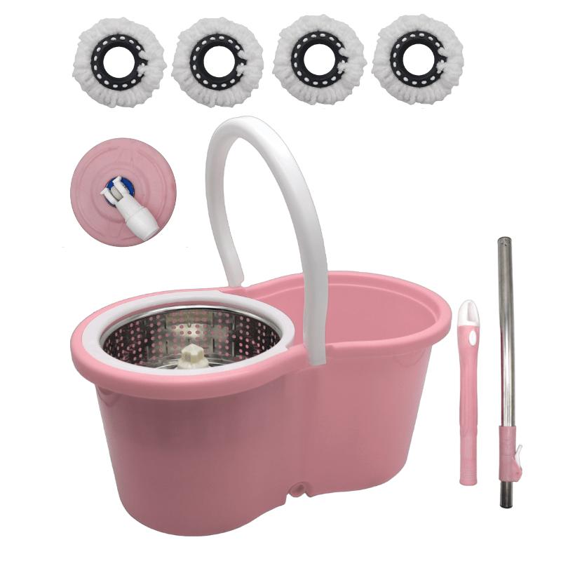 360° Spin Mop and Bucket Set with Wringer - Stainless Steel Handle, Microfiber Refills, Spinning Floor Cleaning System for Hardwood, Tile & Laminate