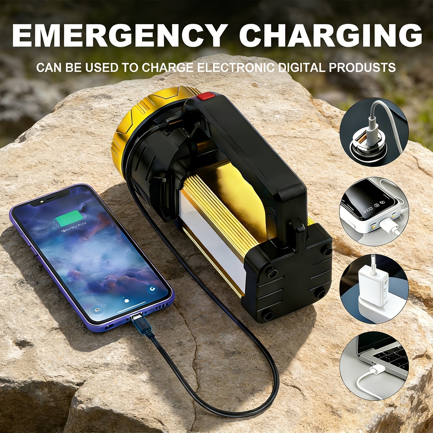 2000 Lumen Rechargeable Flashlight with Zoom – USB Zoomable LED Torch 2400mAh 3 Modes High Power for Camping Fishing Hiking Hunting Emergency Outdoor