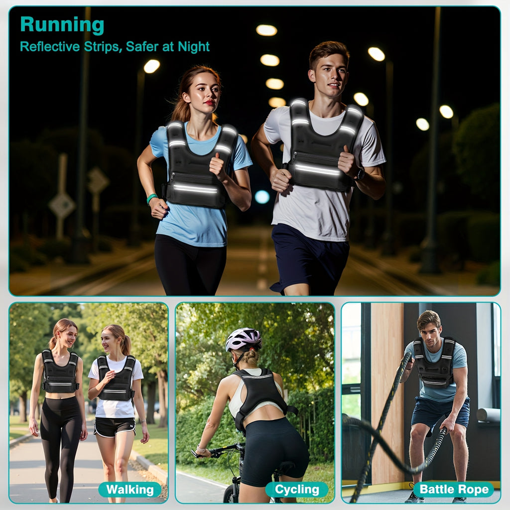 Weighted Vest 8 12 16 lb Reflective Slim Fit with Phone Pouch – Running Gym Strength Training Core Fitness Unisex Men Women