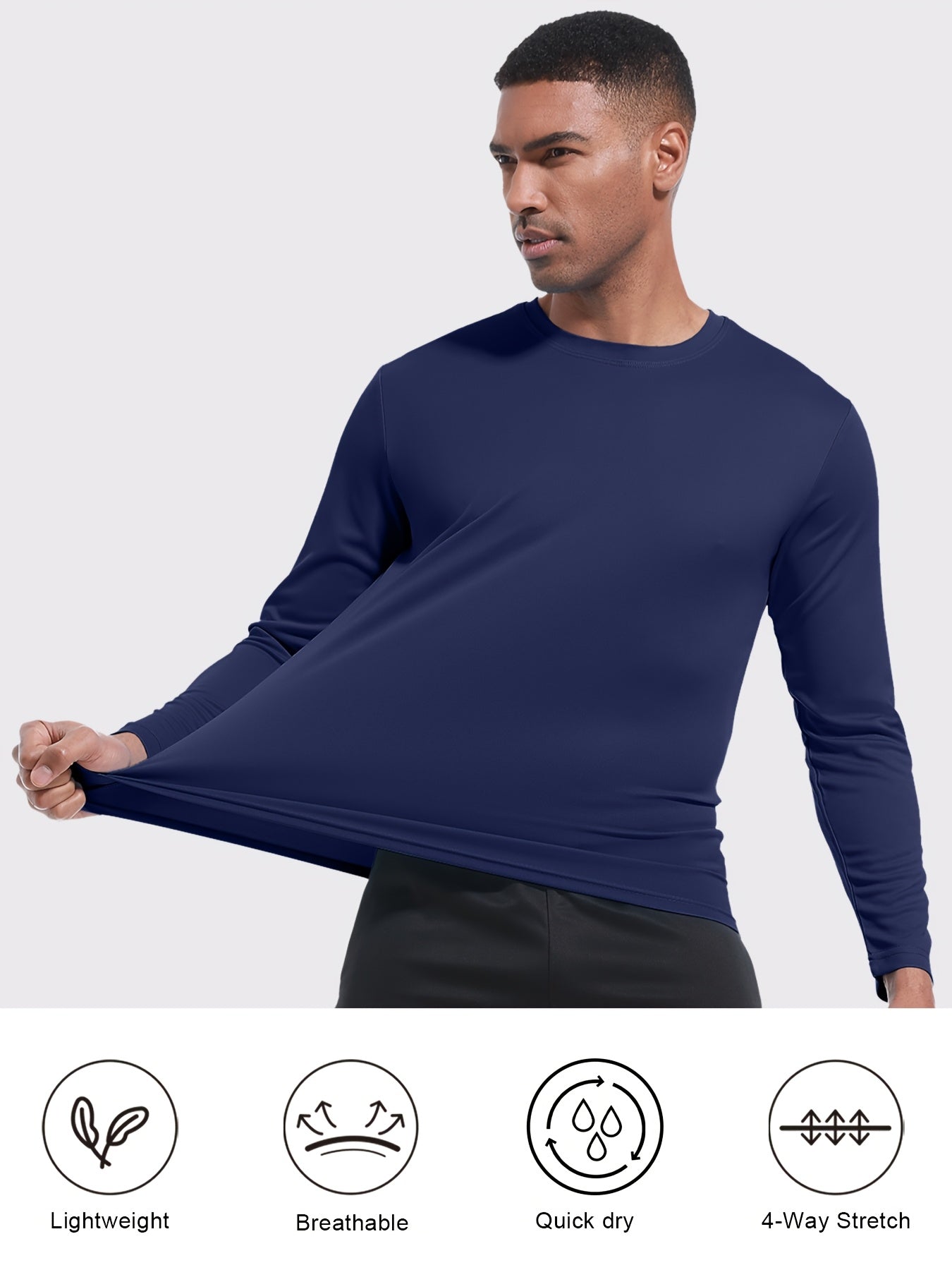 Quick-Dry Long Sleeve Sports T-Shirts for Men 5-Pack – Breathable Moisture-Wicking Athletic Workout Shirts Running Gym Training S-XXL