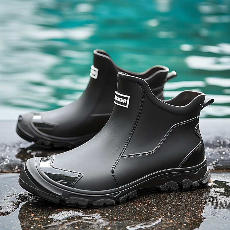 Non-Slip Rain Boots Short Ankle – Lightweight Waterproof Outdoor Boots, Cushioned Insole, Breathable Lining, Textured Sole for Car Wash, Hiking & Outdoor Activities | Unisex | Black, Beige | US 5.5–12
