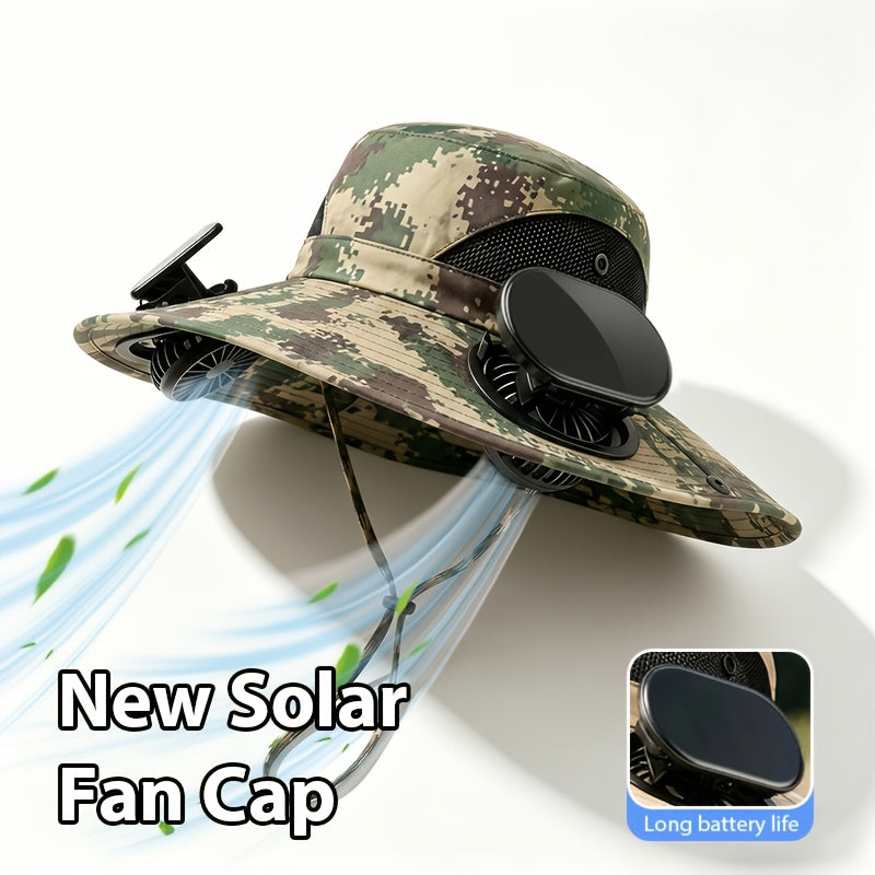 Sun Hat Men Wide Brim with 2 Fans Breathable Fishing Hat UV Protection for Outdoor Camping Hiking Beach Summer