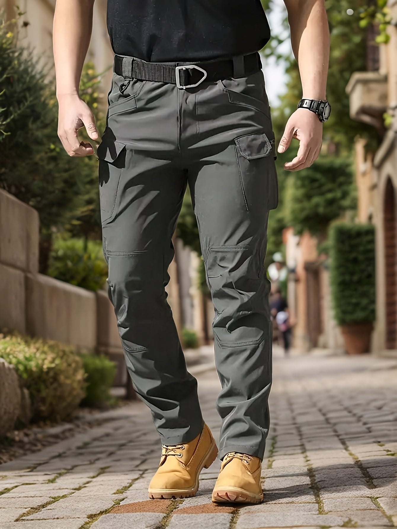 Men's Tactical Cargo Pants Lightweight – Quick Dry Breathable Polyester, Multiple Pockets, Relaxed Fit, Belt Included, All Season Hiking & Outdoor Work Pants, Sizes M–XXXL