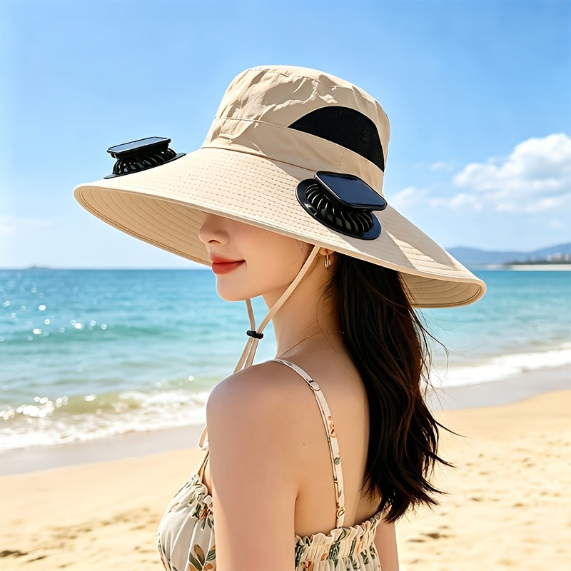 Wide Brim Outdoor Hat Solar Fan USB Rechargeable - Lightweight Sun Hat for Fishing Hiking Mountain Climbing, With or Without Fan, Black Khaki Grey Camo