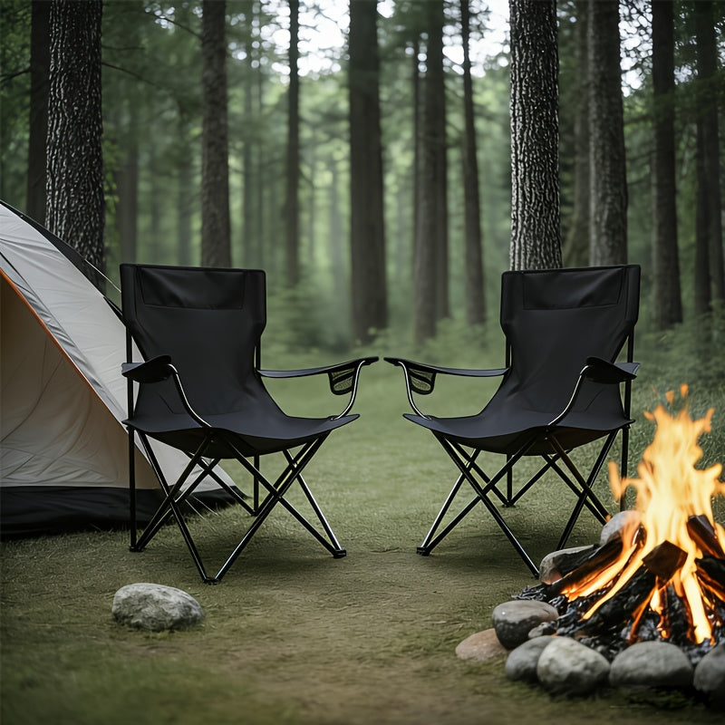 Folding Camping Chairs Set of 2 with Cup Holder & Storage Bag – Steel Frame Oxford Cloth Portable Outdoor Chairs for Camping, BBQ, Beach, Backyard & Tailgate