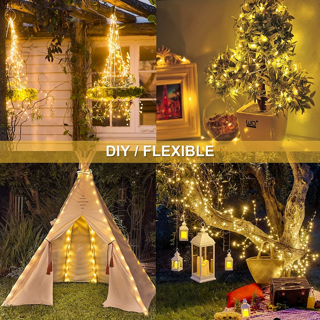 Solar String Lights Outdoor 2 Pack – 300 LED 104FT Copper Wire Fairy Lights, 12 Modes, IP65 Waterproof, Warm White for Garden Yard Tree Patio Wedding Christmas Party
