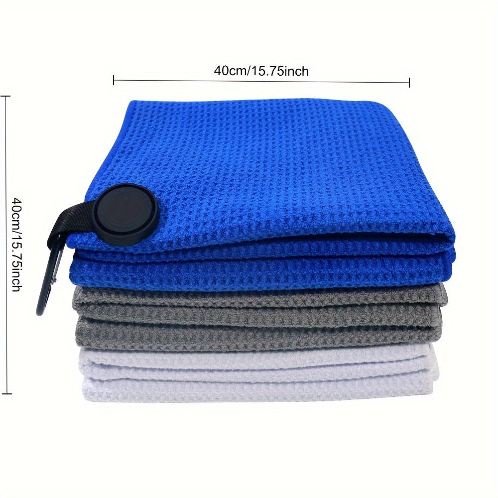 Magnetic Golf Towel Round Waffle Texture with Strong Magnetic Suction Clip – Embroidered Sports Cleaning Towel for Golf Bag Cart Club Cleaning Green Gray White