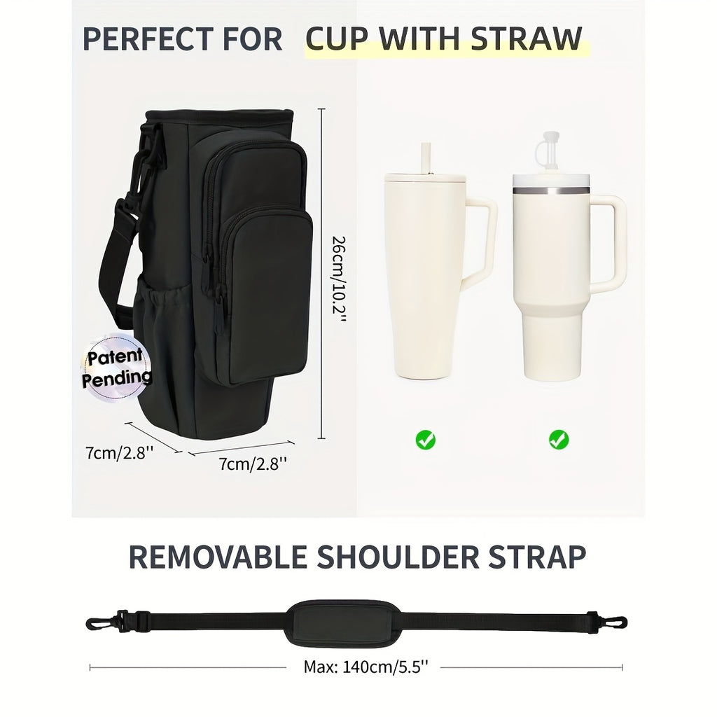 40oz Insulated Water Bottle Carrier Sling Bag with Phone Pocket – Hands-Free Adjustable Strap for Dog Walking Gym Travel Outdoor Men Women