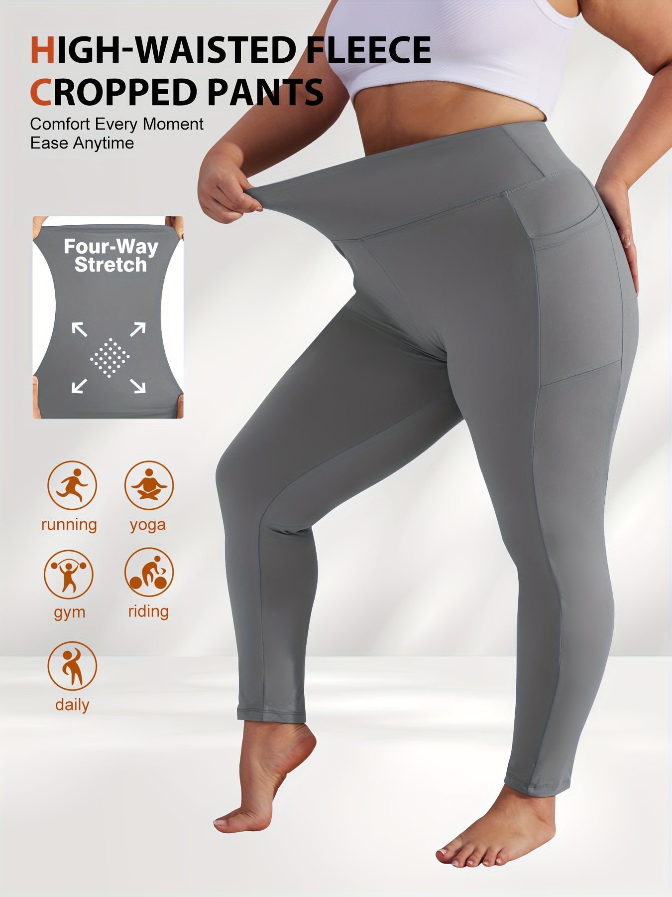 Women's Plus Size Yoga Pants with Pockets – Warm Thermal Leggings, High Elasticity, Tight-Fit Sports Base Layer for Fall & Winter, 1XL-5XL