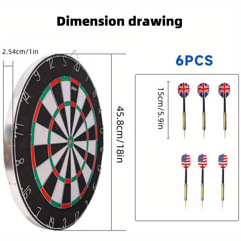 18" Professional Sisal Bristle Dartboard Set with 6 Steel Tip Darts – Regulation Size Double-Sided High-Density Brazilian Hemp for Training Competition Game Night