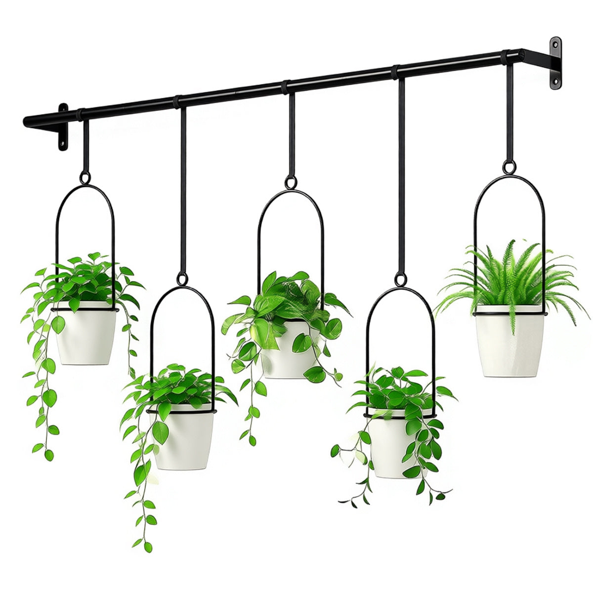 Metal Adjustable Hanging Flower Pot Set - 4 Plastic Pots & Nylon Rope Wall Plant Hanger for Indoor Window, Ceiling & Kitchen Herb Garden, Expandable 11.8"-18.1", 1 Set or 5 Pots