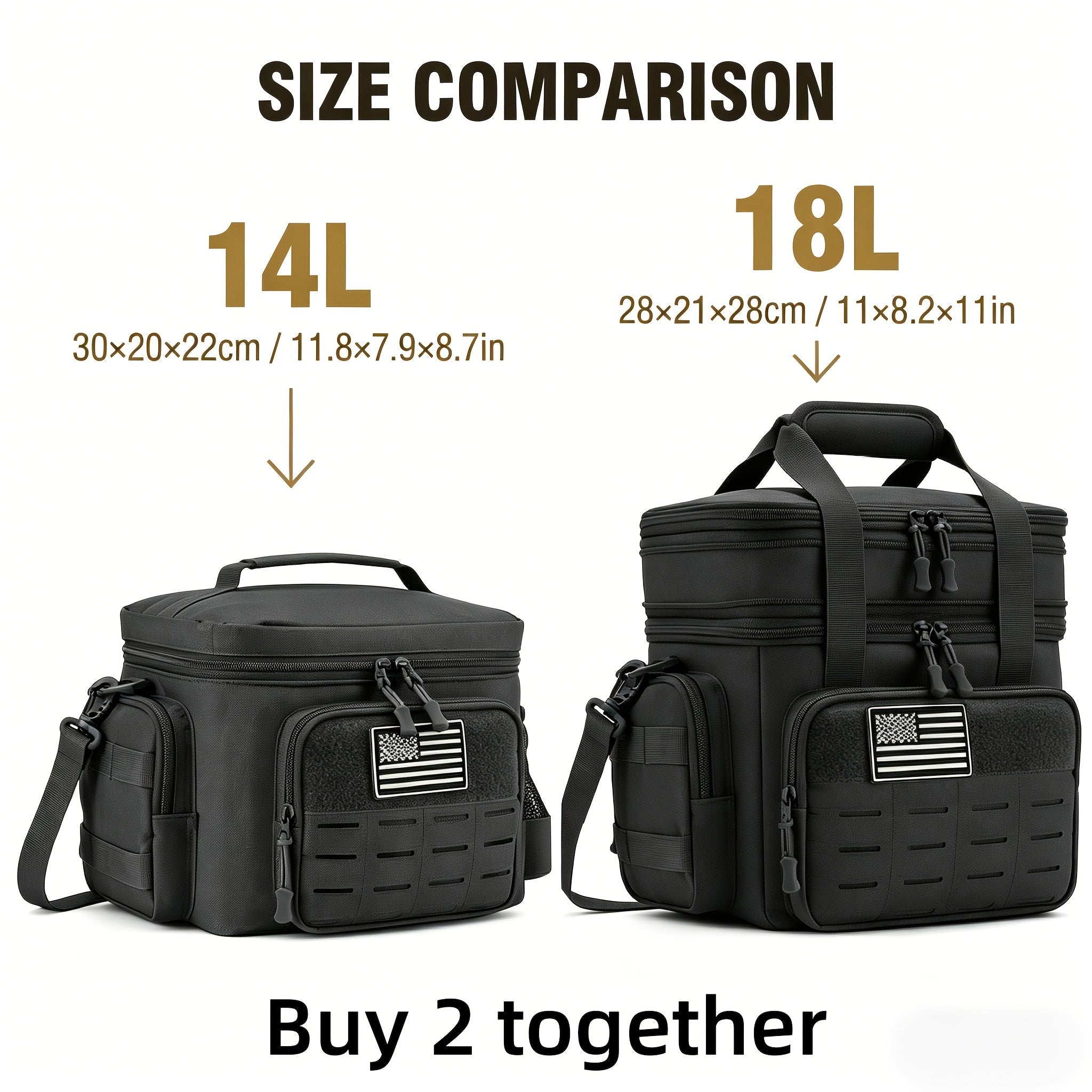 Tactical Insulated Lunch Bag for Men Women with MOLLE Webbing – Large Leakproof Cooler Bag 18L / 3.7gal Expandable Double Compartment Meal Prep Bag for Work Camping Hiking Picnic