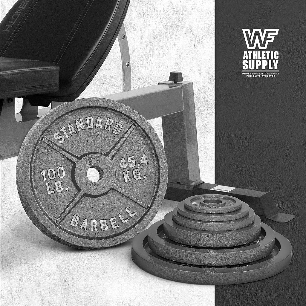 CAPHAUS 2-Inch Solid Cast Iron Weight Plates for Strength Training Weightlifting Bodybuilding Powerlifting - Grey Baked Enamel Barbell Plates 2.5LB 5LB 10LB 25LB 35LB 45LB 100LB Single & Sets