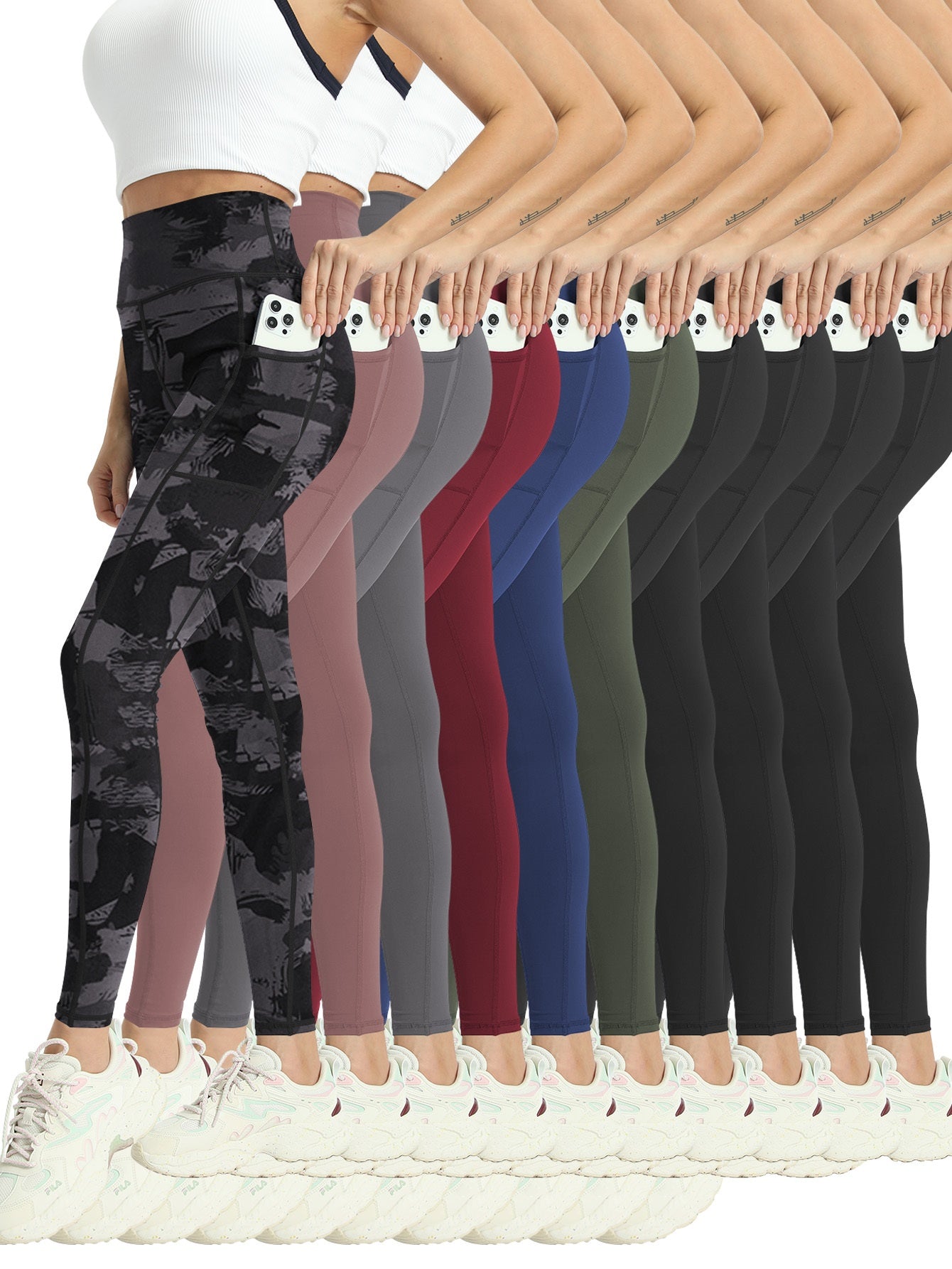10 Pack Women's High Waisted Yoga Leggings Stretch Workout Pants Full Length Moisture Wicking Athletic Tights for Gym Running Pilates Sizes S-XXL