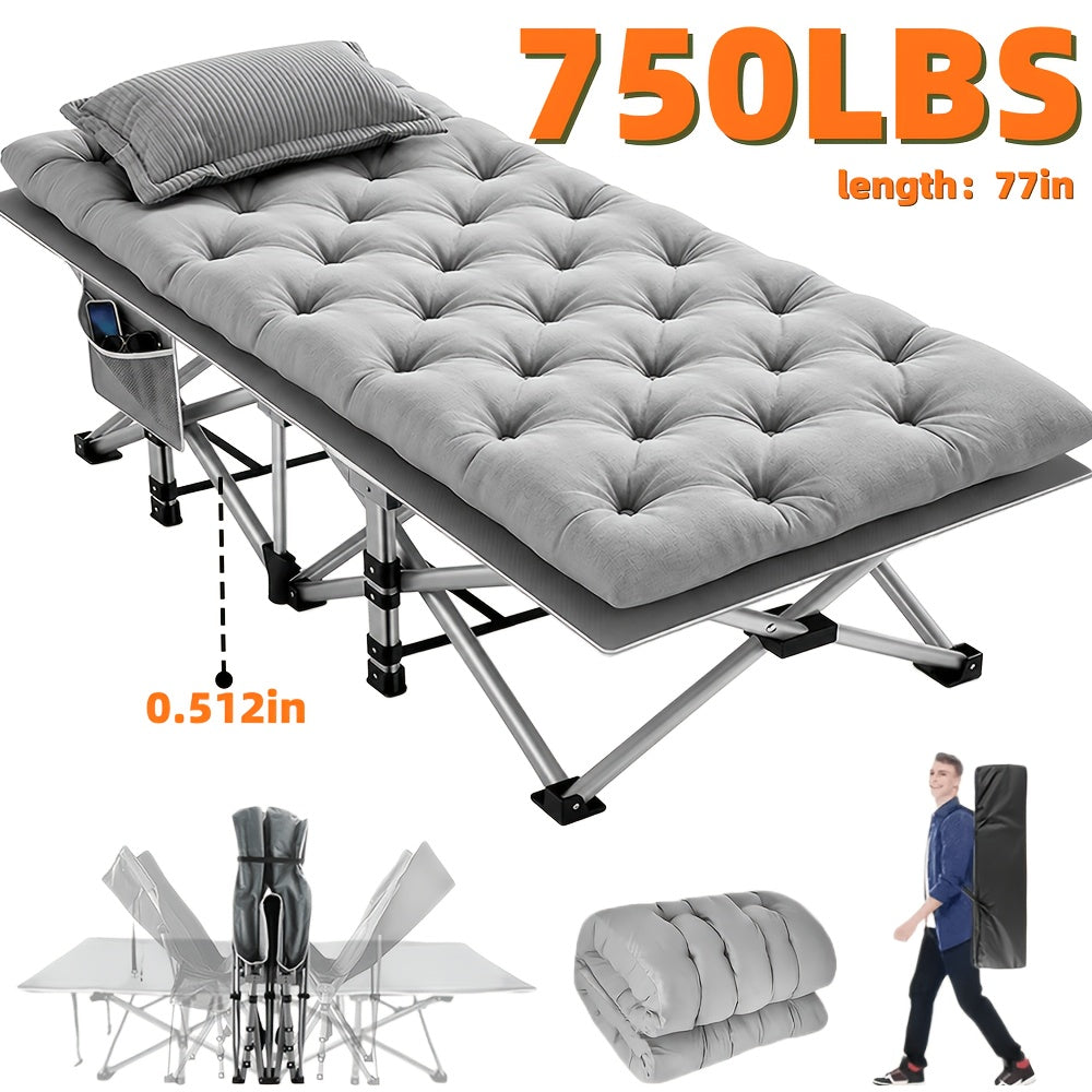 Extra Large Folding Camping Cot Bed with Mattress Option – Heavy Duty 355–750 lbs Capacity Portable Guest Bed for Adults – Foldable Sleeping Cot for Camping Travel Indoor Outdoor Use 59–77 Inch