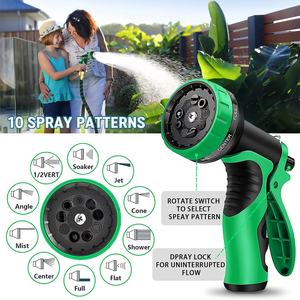Garden Hose with 10-Function High Pressure Spray Nozzle - Lightweight Non-Expandable Water Hose for Lawn, Yard, Car Wash & Outdoor Cleaning, 10ft to 150ft with Kit Options