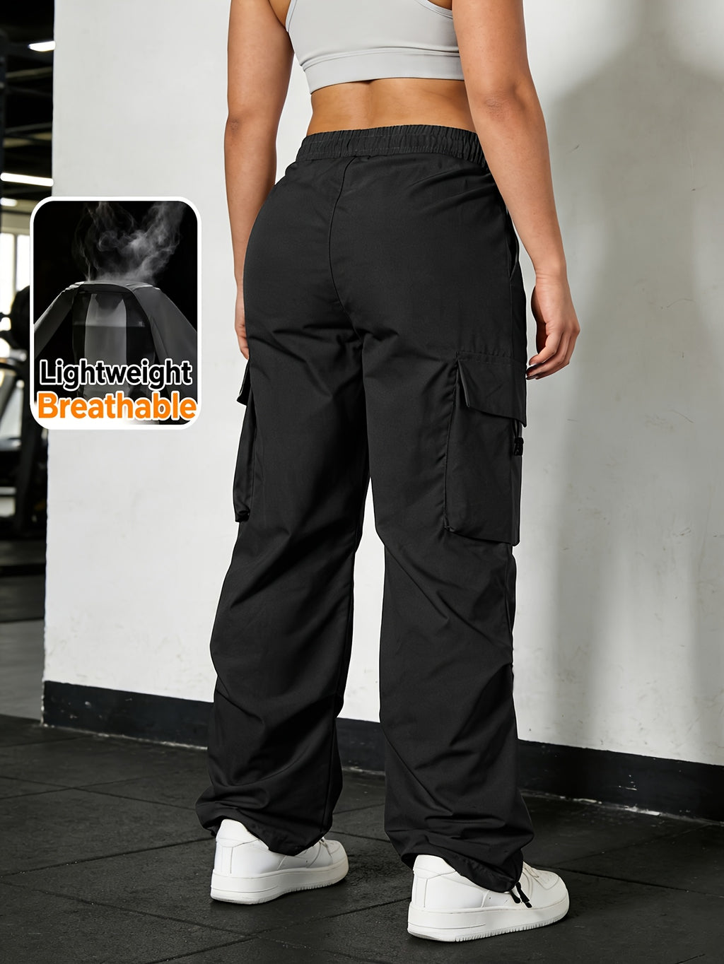 Women's Wide Leg Cargo Pants Elastic Waist Drawstring Multiple Pockets Loose Comfy Casual Trousers for Street Style Hiking Jogging Daily Wear All Season Beige Black Dark Gray Khaki XS-XXL