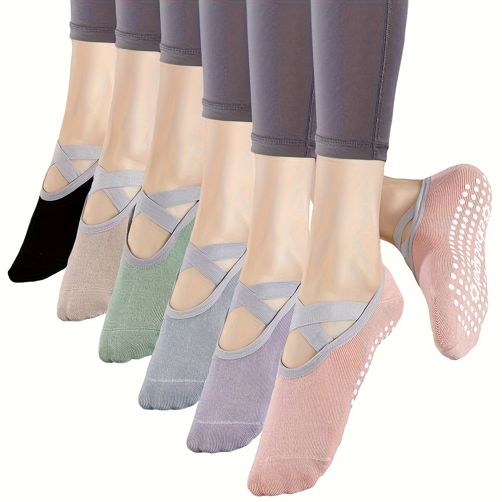6-Pack Women's Non-Slip Yoga Socks with Grip – Cushioned Heel & Toe Breathable Workout Socks for Pilates, Dance, Gym & Home – Mixed Colors & All Black