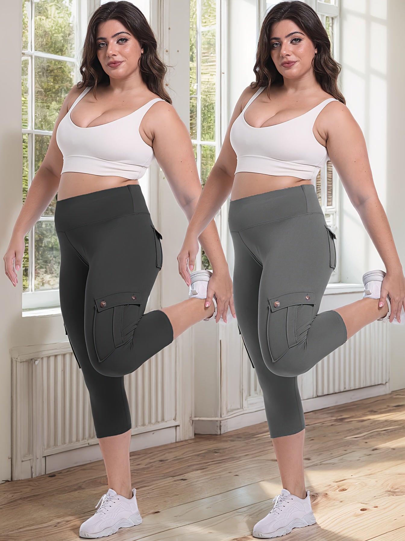 2pcs Capri Leggings Set Women High Waist Butt Lifting Yoga Workout Pants Tummy Control 4-Way Stretch Activewear S-XXL