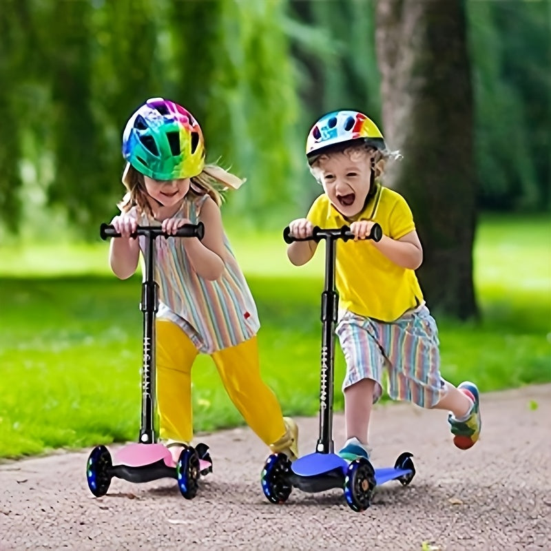 Kids 3-Wheel Scooter Ages 2-5 Adjustable Height Lean to Steer Light Up Wheels Front Brake Double Suspension Toddler Scooter Pink Blue Red Black