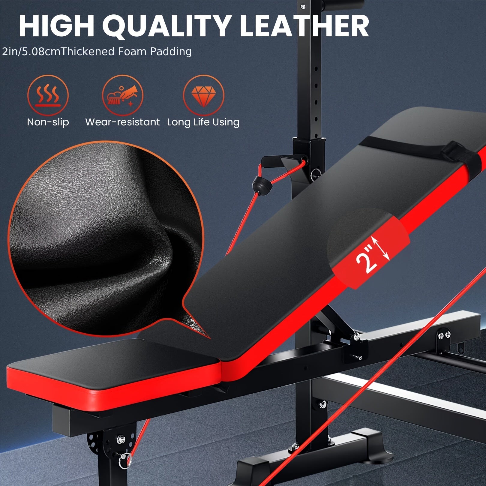 Weight Bench Set with Squat Rack – Adjustable Foldable Workout Bench Press, Leg Developer & Preacher Curl Pad for Home Gym Full Body Training | 800–1200 LBS Capacity | Black, Red, Pink