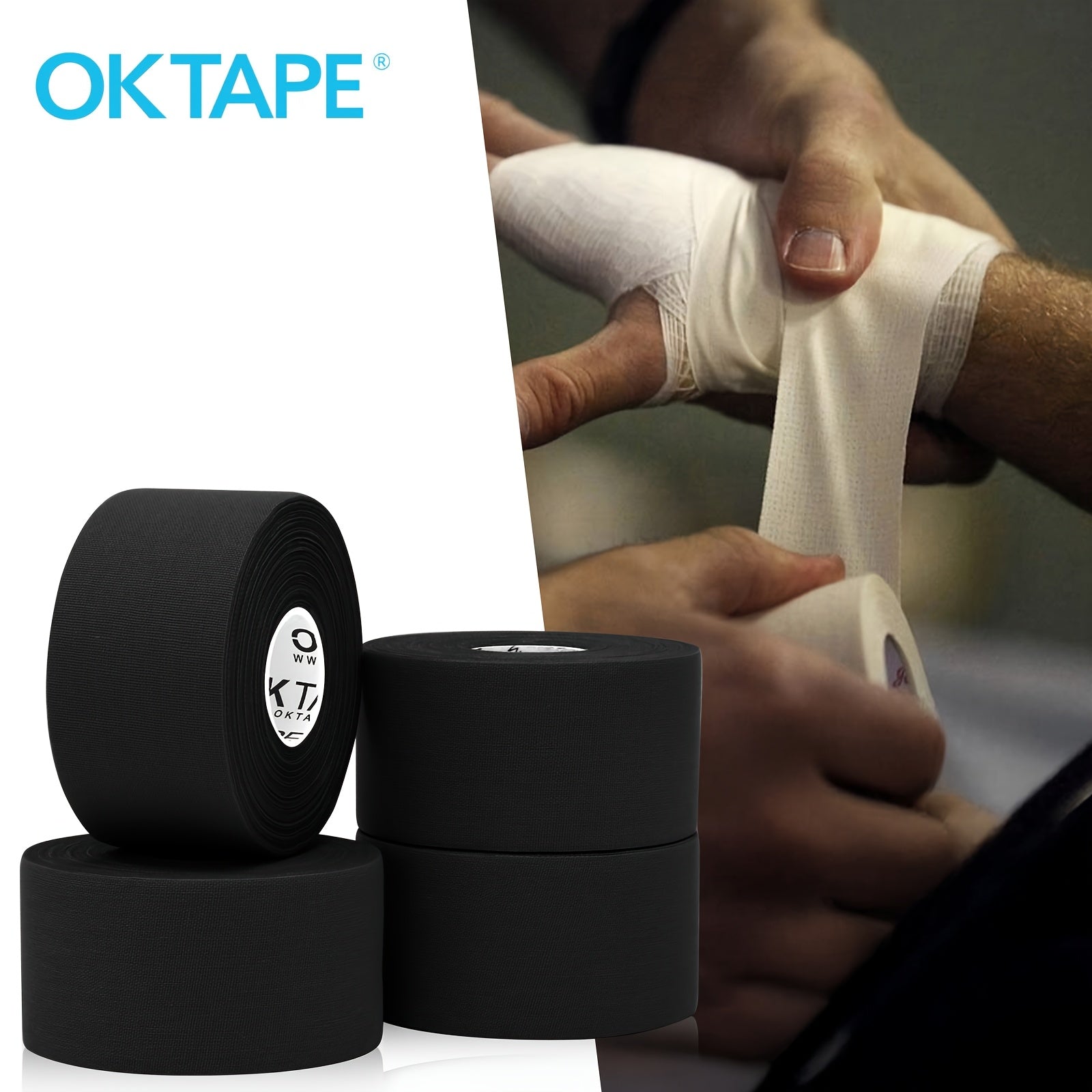Athletic Sports Tape 4 Rolls 45ft Each – High-Adhesion Finger Ankle Wrist Joint Support Tape for Athletes Trainers Baseball Bat Grip Hockey Stick Wrap Basketball Football Volleyball Martial Arts Gym Weightlifting Black White Dark Blue
