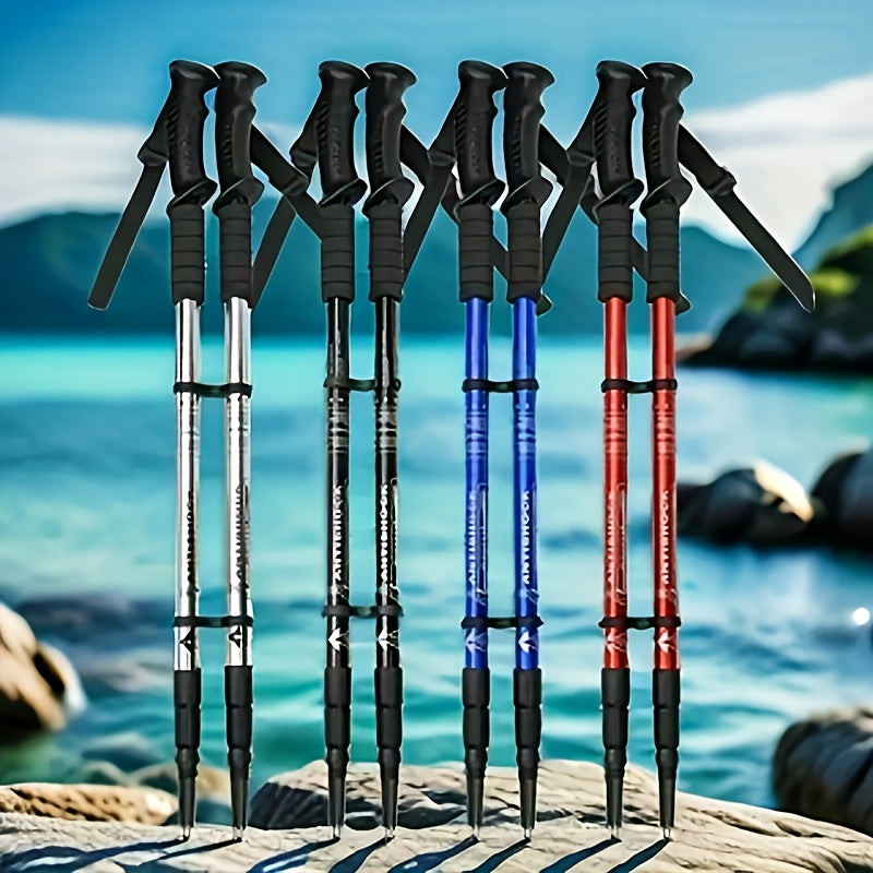Trekking Poles 2 Pack Aluminum Alloy Adjustable Collapsible Hiking Poles Lightweight Walking Sticks for Men Women Hiking Backpacking Mountaineering Trail Walking Silver Blue Red
