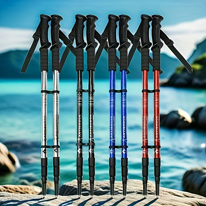 Trekking Poles 2 Pack Aluminum Alloy Adjustable Collapsible Hiking Poles Lightweight Walking Sticks for Men Women Hiking Backpacking Mountaineering Trail Walking Silver Blue Red