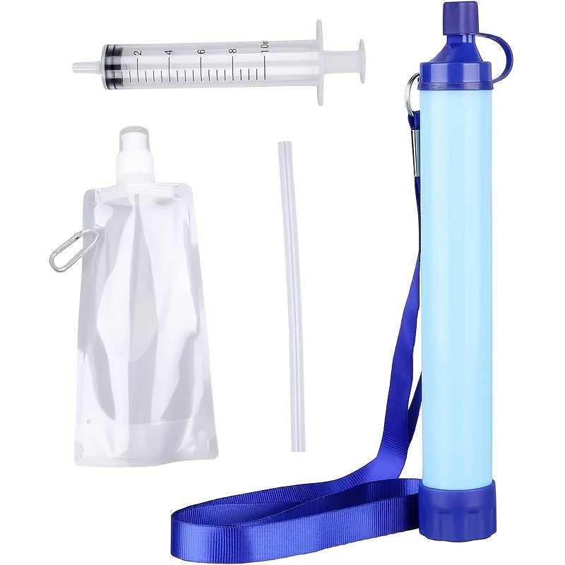 Personal Water Filter Straw Survival Gear Set with Carabiner Syringe Extension Tube - Water Purifier for Camping Hiking Backpacking Climbing Emergency, 1-6 Pack