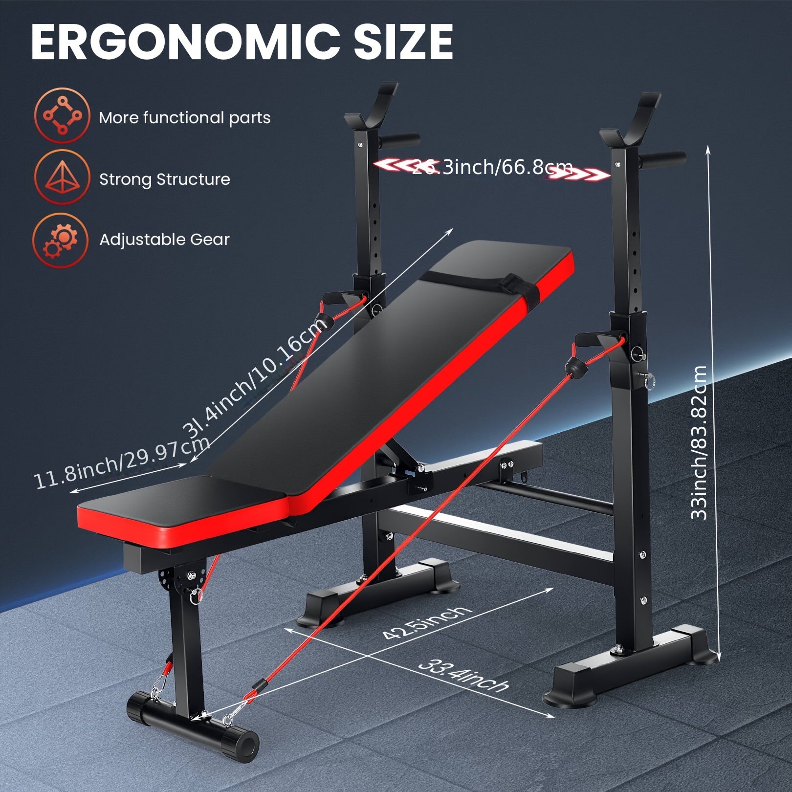 Weight Bench Set with Squat Rack – Adjustable Foldable Workout Bench Press, Leg Developer & Preacher Curl Pad for Home Gym Full Body Training | 800–1200 LBS Capacity | Black, Red, Pink