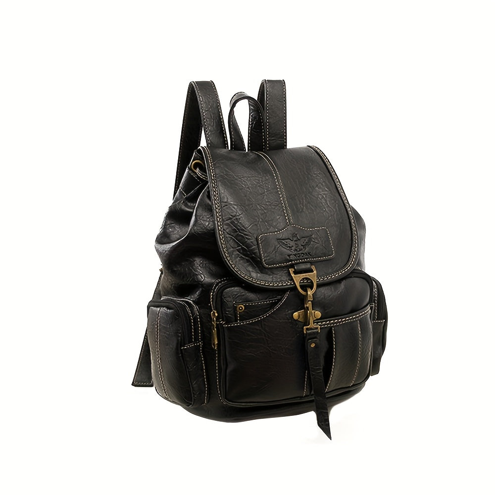 Vintage PU Leather Backpack Convertible Shoulder Satchel Bag Water Resistant Multi-Pocket Travel School Rucksack for Men Women Black Brown