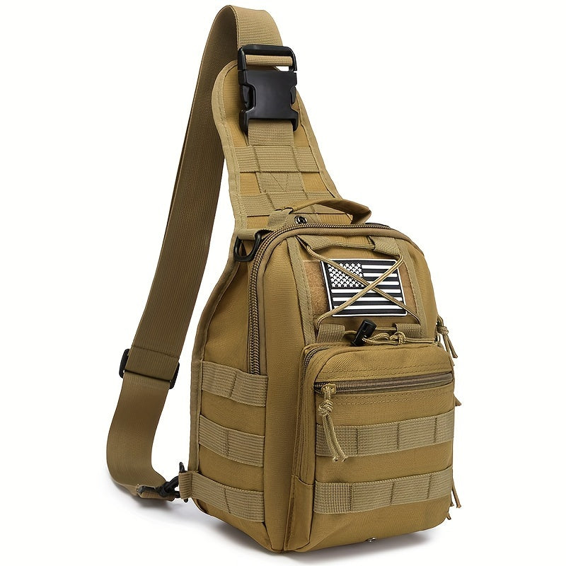 Tactical Sling Bag Outdoor Chest Pack Crossbody – Oxford Fabric Single Shoulder Backpack for Hiking Camping Travel Cycling EDC Hunting – Tan Green Black & American Flag Editions