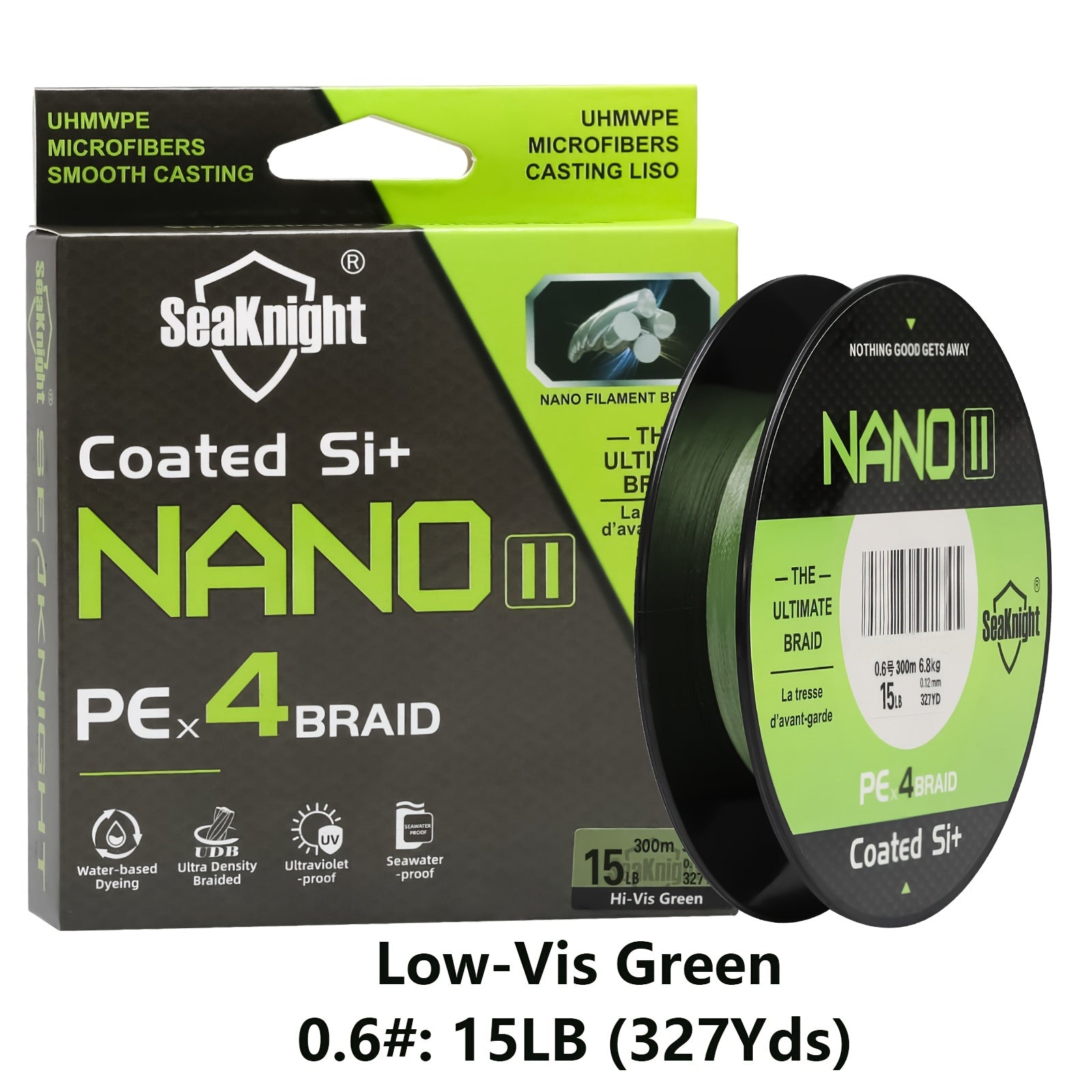 PE Braided Fishing Line 4-Strand – Ultra-Strong UHMWPE Zero Stretch Smooth Casting Line for Bass Trout Catfish Freshwater Saltwater Fishing – Low-Vis Green, Hi-Vis Green & Yellow – 7–15LB 110 & 327 Yds