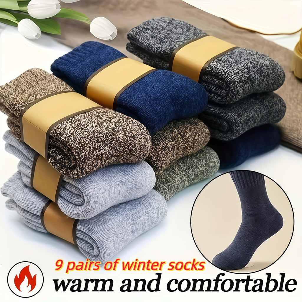 9-Pack Winter Thick Warm Socks – Super Soft Knit Thermal Crew Socks for Men & Women, Retro Solid Color Cozy Cold Weather Socks, Machine Washable (One Size)