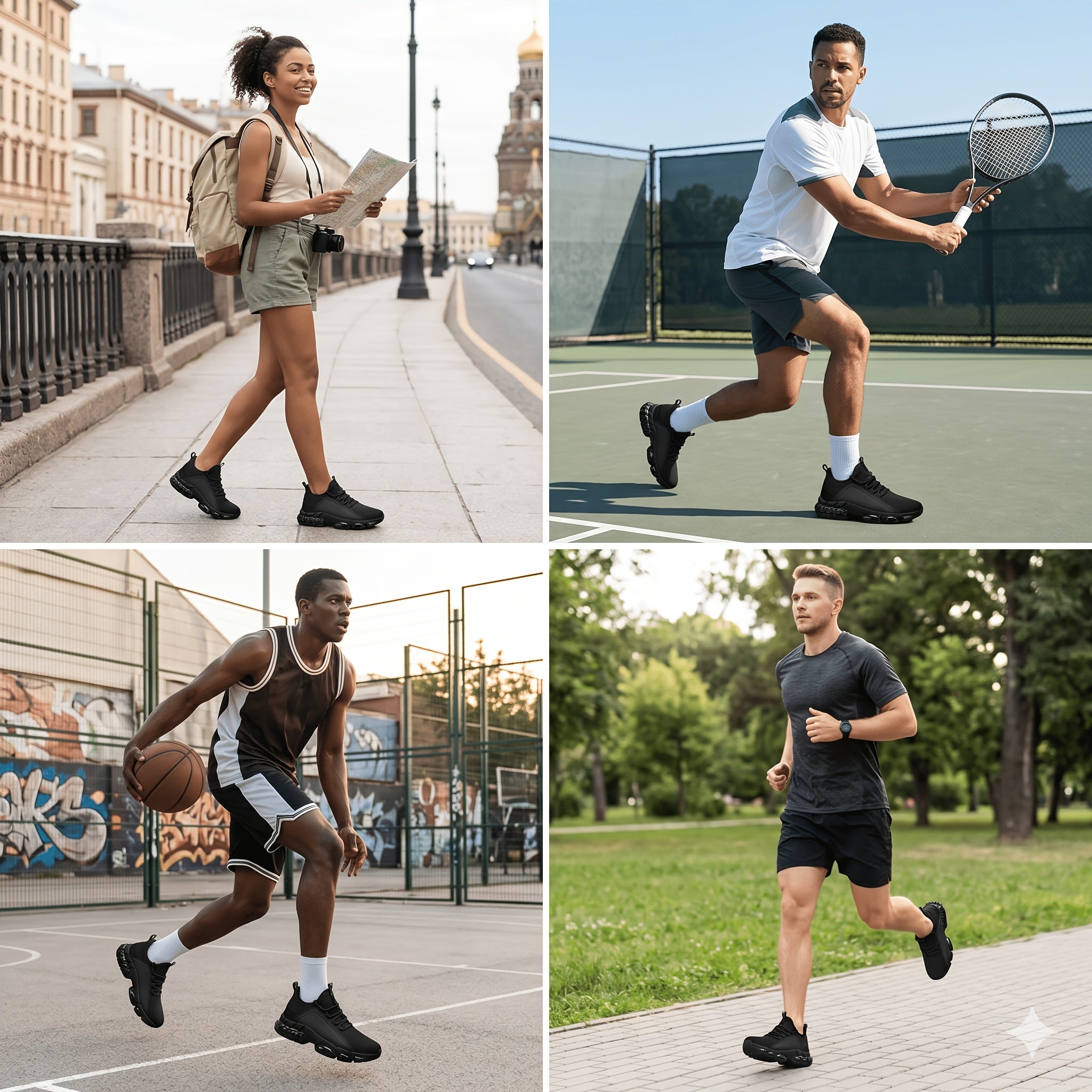 Men's Lightweight Running Shoes – Breathable Training Sneakers, Low-Top Lace-Up, Rubber Sole, All-Season Comfort for Gym, Road & Casual Wear | Black, Blue, White, Khaki