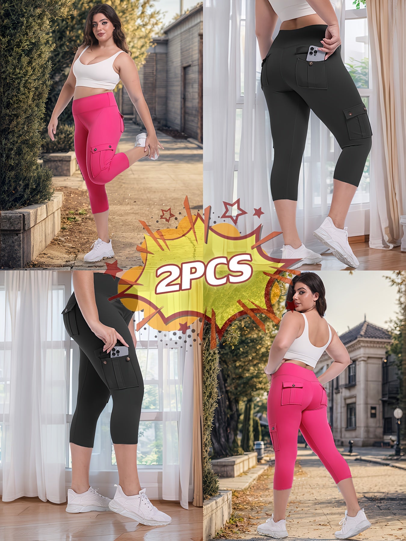 2pcs Capri Leggings Set Women High Waist Butt Lifting Yoga Workout Pants Tummy Control 4-Way Stretch Activewear S-XXL