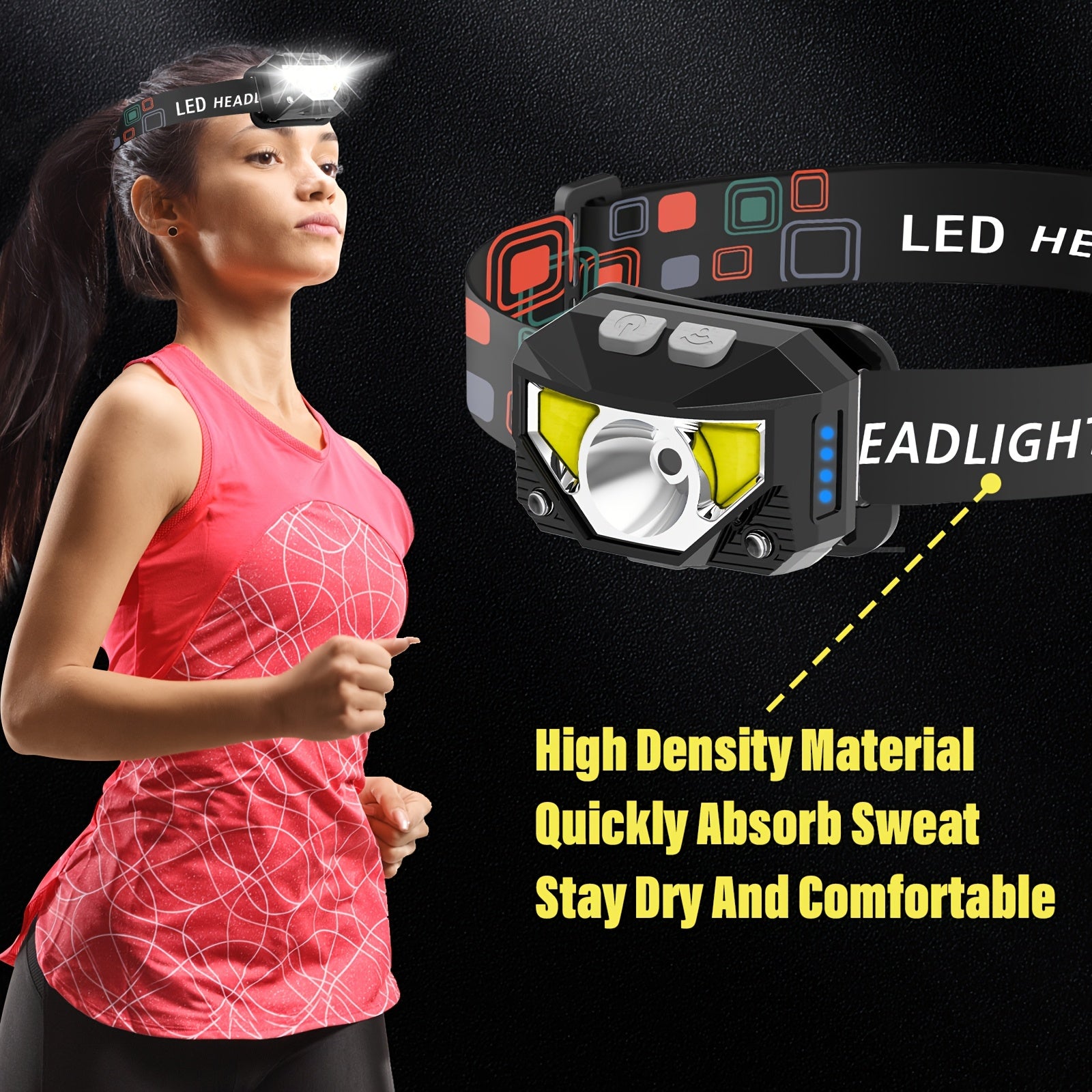 LED Headlamp 1200 Lumen Rechargeable 8 Modes with Red Light Sensor Headlight for Camping Hiking Fishing Cycling Emergency Work Light